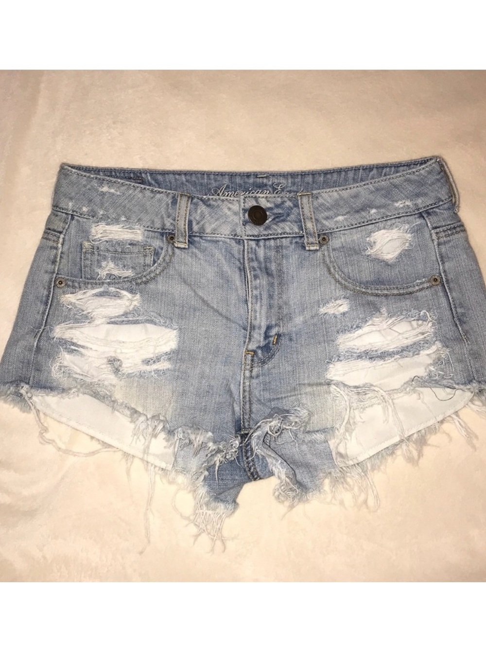 American Eagle Outfitters Light Blue Distressed Denim Shorts